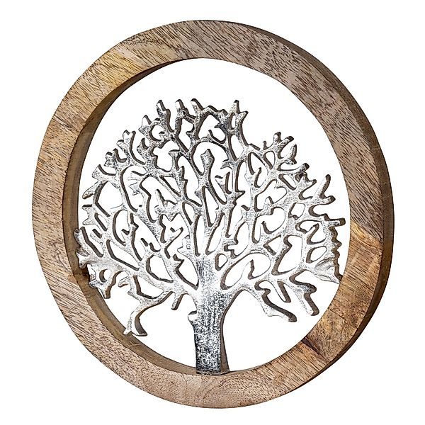 Levandeo® Dekoobjekt, Wandbild Ø25cm Lebensbaum Metall günstig online kaufen