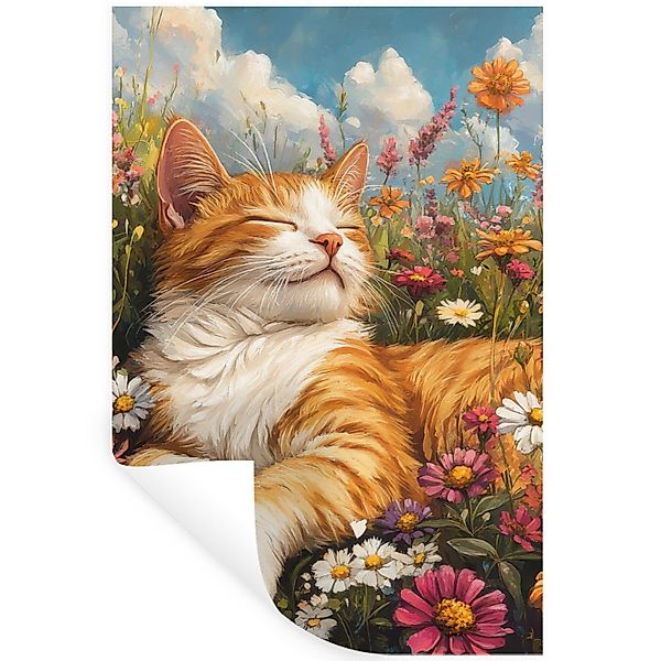 MuchoWow Wandsticker Katze - Blumen - günstig online kaufen