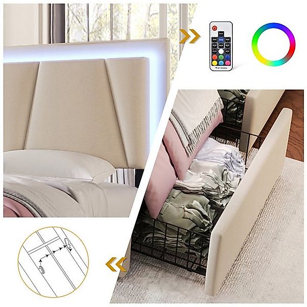 STILVORA Polsterbett 140x200 Stauraumbett Bettgestell mit LED & verstellbar günstig online kaufen