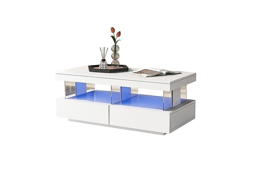 Merax Couchtisch mit LED-Beleuchtung und hochglänzender Tischplatte, Beiste günstig online kaufen