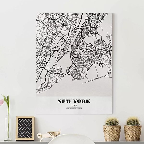 Leinwandbild Schwarz-Weiß - Hochformat Stadtplan New York - Klassik günstig online kaufen
