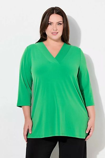 Ulla Popken Longshirt Longshirt A-Linie V-Ausschnitt 3/4-Ärmel günstig online kaufen