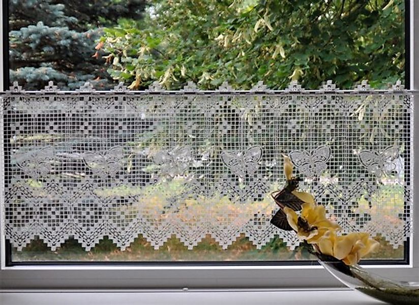 Stickereien Plauen Scheibengardine Butterfly, Stangendurchzug (1 günstig online kaufen
