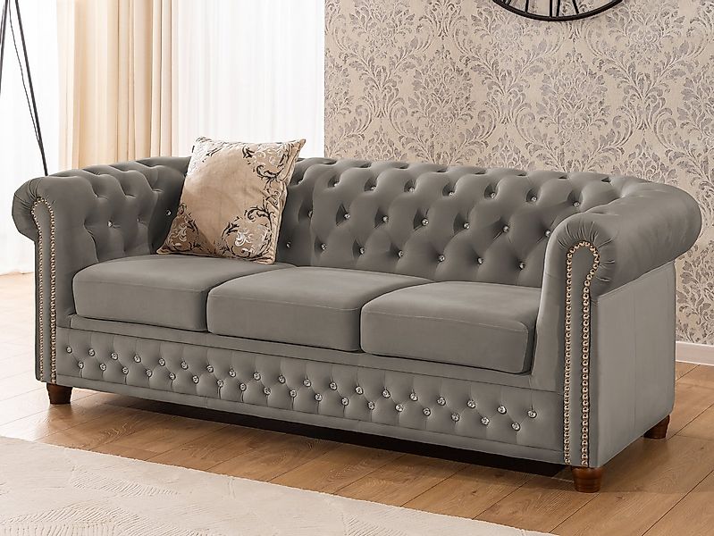 S-Style Möbel Chesterfield-Sofa 3-Sitzer Cleo Blink aus Samt mit Kristallst günstig online kaufen