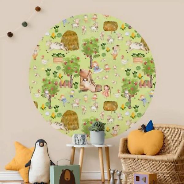 Bilderwelten Runde Tapete selbstklebend Kinderzimmer Bauernhof Illustration günstig online kaufen