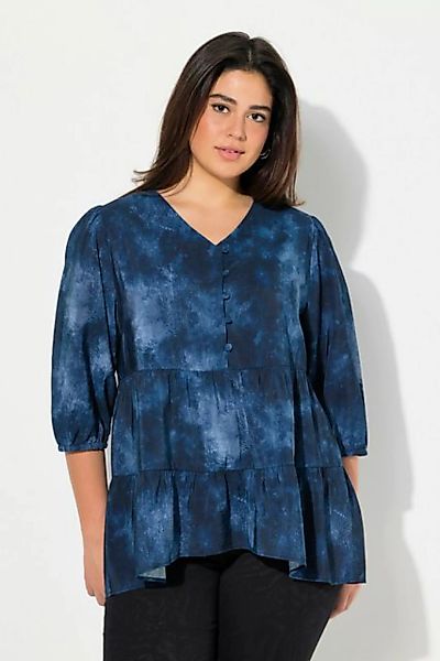 Ulla Popken Tunika Bluse Batikdruck A-Linie V-Ausschnitt Langarm günstig online kaufen