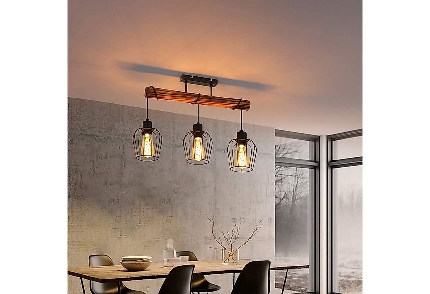 ZMH Deckenleuchte Whonzimmer 3 Flammig Schwarz-Holz Retro Deckenlampe Schla günstig online kaufen
