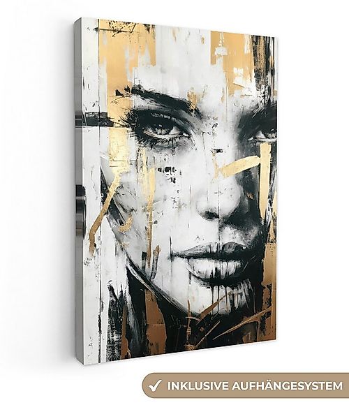 OneMillionCanvasses® Leinwandbild Porträt - Frau - Pinselstriche - Gold, Fo günstig online kaufen