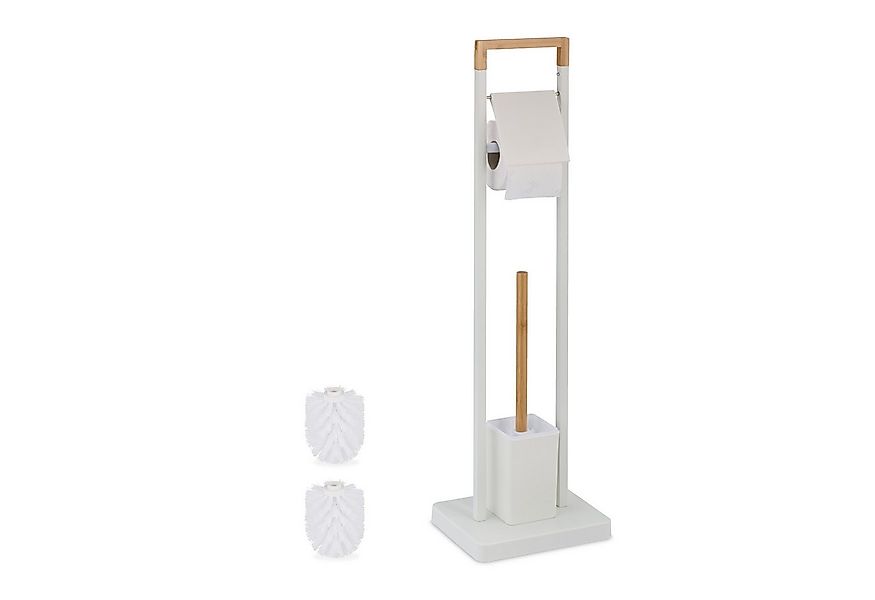 relaxdays WC-Garnitur Bambus & Edelstahl, weiß günstig online kaufen