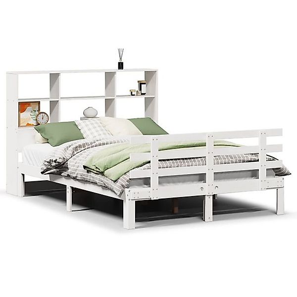 vidaXL Bett, Massivholzbett mit Regal ohne Matratze Weiß 140x190 cm Kiefer günstig online kaufen