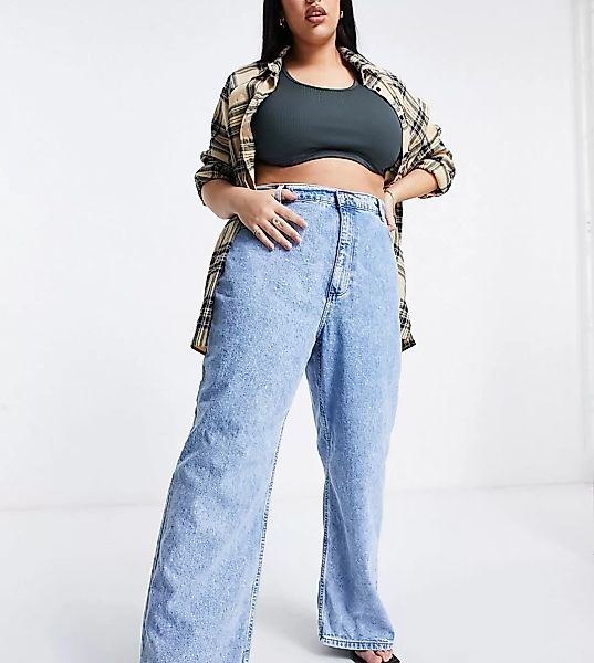 ASOS DESIGN Curve – Lockere Dad-Jeans mit hohem Bund in heller Waschung-Bla günstig online kaufen