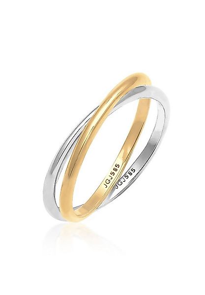 Elli Premium Fingerring Wickelring Bi-Color Zeitlos 585 Gelbgold Weißgold günstig online kaufen
