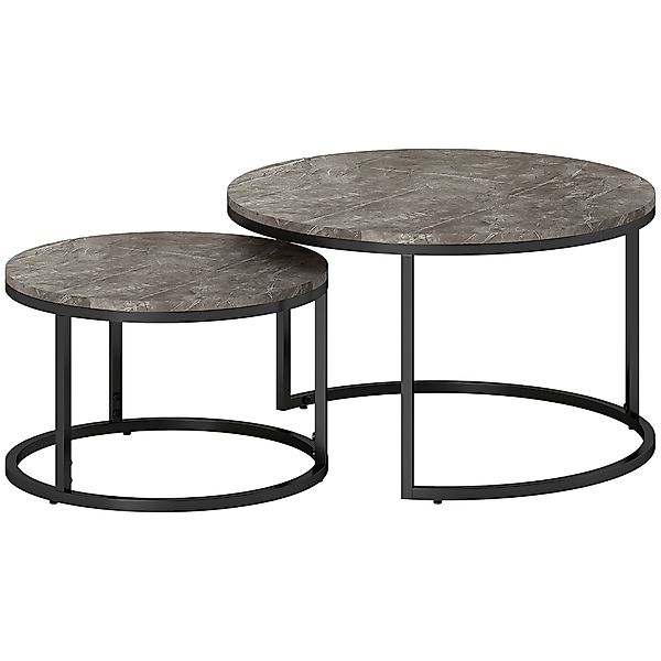 HOMCOM Couchtisch rund 2er Set Wohnzimmertisch Beistelltisch mit Metallrahm günstig online kaufen