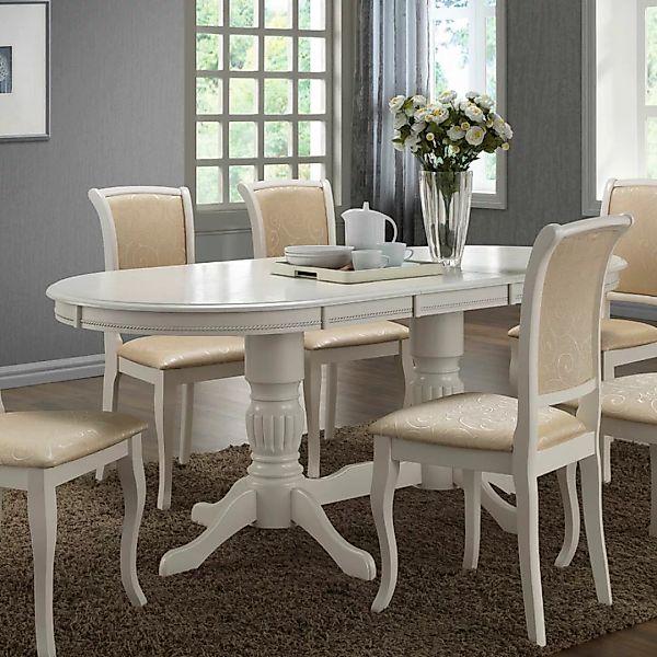 Ovaler Esstisch in Weiß Landhausstil günstig online kaufen