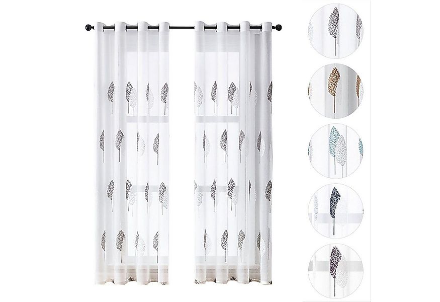 BYSURE Vorhang (2 St), Ösen, transparent, Polyester, Blätter Muster, Sticke günstig online kaufen