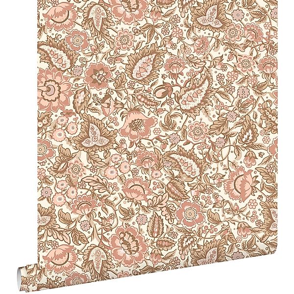 ESTAhome Tapete Blumenmuster Braun und Terrakottarosa 50 x 900 cm günstig online kaufen