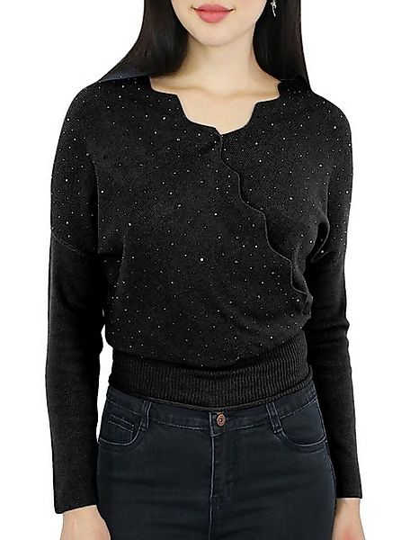 dy_mode V-Ausschnitt-Pullover Damen Feinstrick Pullover mit Glitzer Elegant günstig online kaufen