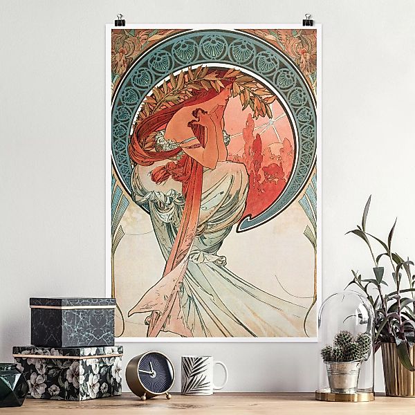 Poster Kunstdruck - Hochformat Alfons Mucha - Vier Künste - Die Poesie günstig online kaufen