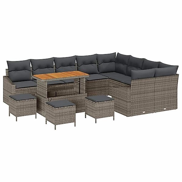 vidaXL Garten-Sofa-Set mit Kissen 13-Tlg Grau Poly Rattan 3362703 günstig online kaufen