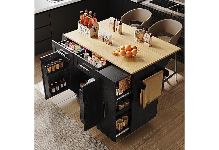 Flieks Küchenwagen mit erweiterbare Arbeitsplatte, Rollen und Handtuchhalte günstig online kaufen