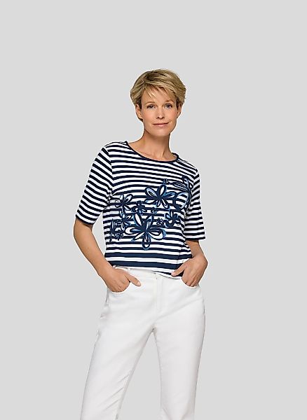 Rabe Rundhalsshirt, im Streifen-Design und mit floralem Muster günstig online kaufen