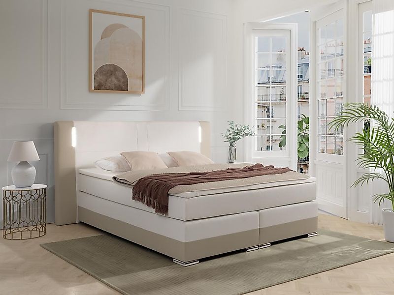 LED-Boxspringbett mit Kopfteil + Lattenroste + Matratzen + Topper - 160 x 2 günstig online kaufen