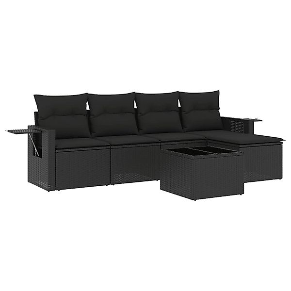 vidaXL 6-Tlg Garten-Sofagarnitur mit Kissen Schwarz Poly Rattan 3252432 günstig online kaufen