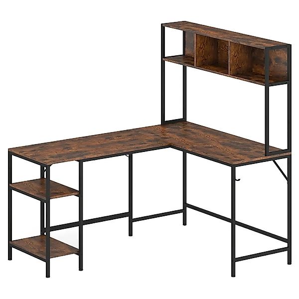 Costway L-Förmiger Schreibtisch 150 x 120 cm mit Bücherregal Braun günstig online kaufen