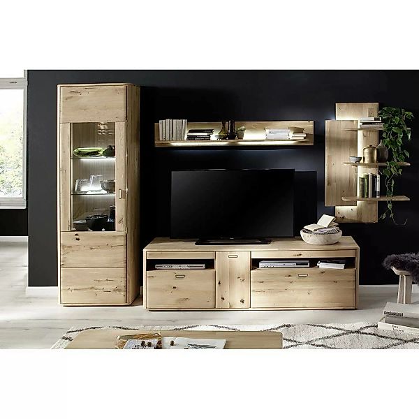 TV Wohnzimmer Wohnwand ROSARIO-05 aus Balkeneiche Bianco massiv, mit Beleuc günstig online kaufen