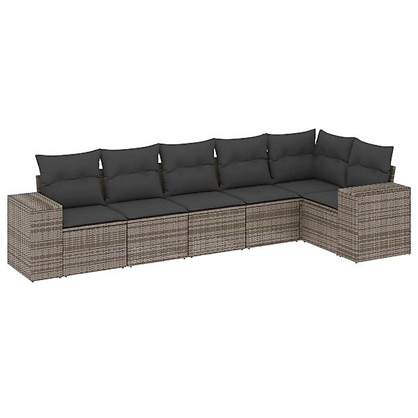 vidaXL 6-Tlg Garten-Sofagarnitur mit Kissen Grau Poly Rattan 3222589 günstig online kaufen
