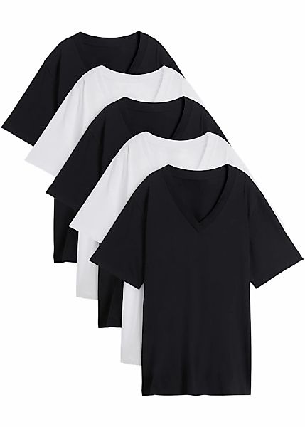 bonprix Longshirt "Weites Long-Shirt mit V-Ausschnitt, Kurzarm (5er Pack)" günstig online kaufen