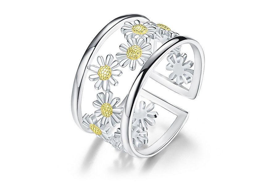 Runde Perlé Silberring breiter Ring Gänseblümchen Ring bicolor verstellbar, günstig online kaufen