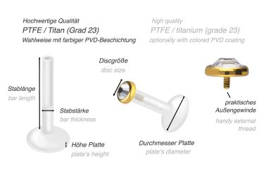 PIERCINGLINE Piercing-Set PTFE Labret mit Innengewinde günstig online kaufen