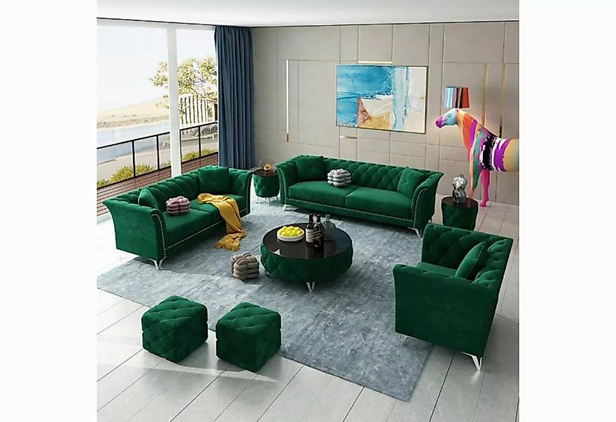 JVmoebel Sofa Sofagarnitur 3+2+1 Sitzer Stoff Couchen Polster Garnitur Sofa günstig online kaufen