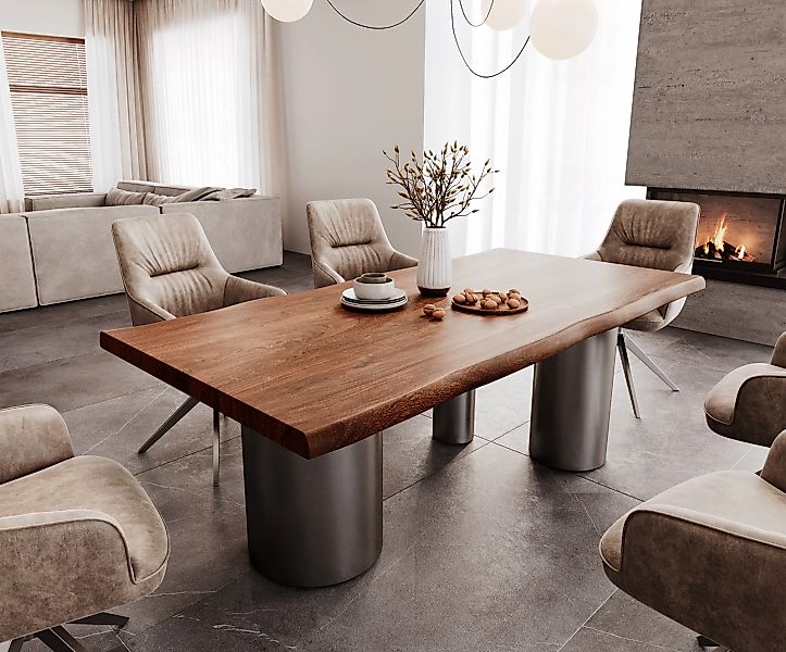 Esstisch Edge 200x100 XL Akazie Braun Troa Edelstahl Graphit Live-Edge günstig online kaufen