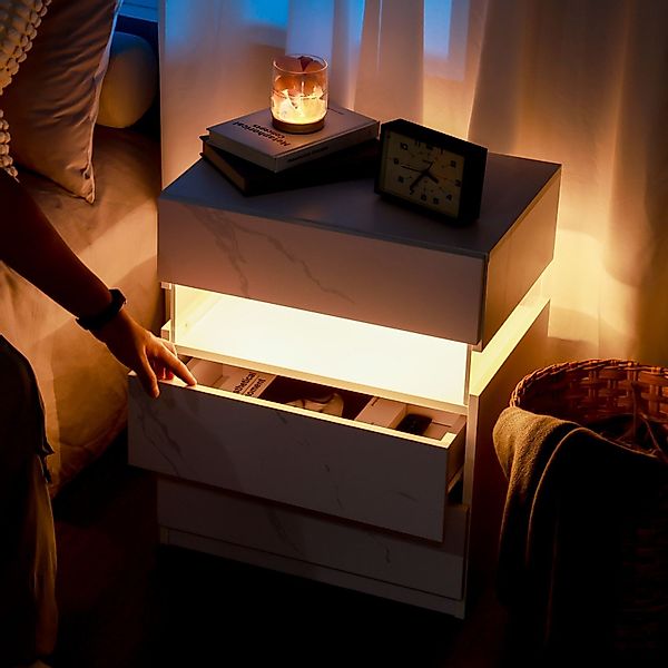 OKWISH Nachttisch Nachtschrank,Nachtkonsole,Nightstand mit 3 Schubladen günstig online kaufen