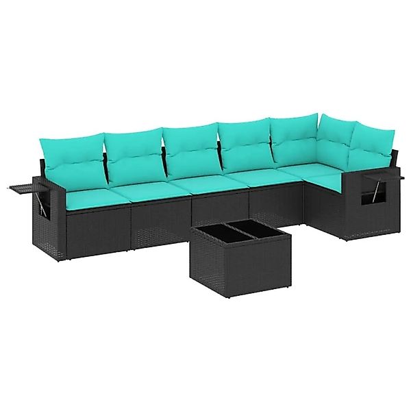 vidaXL 7-Tlg Gartensofa-Set mit Kissen Schwarz Polyrattan 3220196 günstig online kaufen