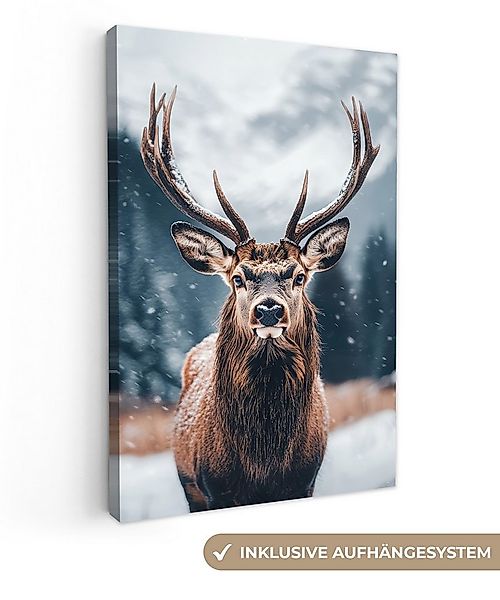 OneMillionCanvasses® Leinwandbild Hirsche - Tiere - Landschaft - Winter - S günstig online kaufen