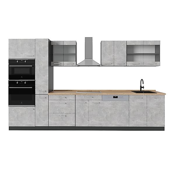 Vicco R-Line Küchenzeile Beton/Anthrazit 350 cm AP Eiche ohne E-Geräte günstig online kaufen