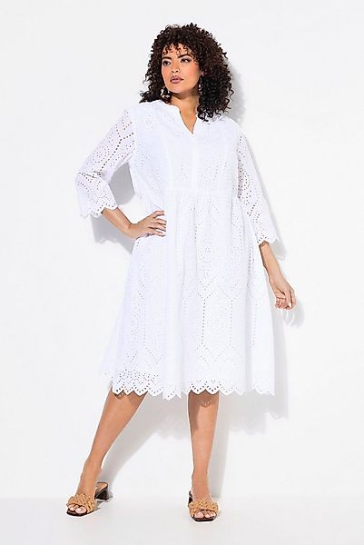 Ulla Popken Maxikleid Midikleid Lochspitze Tunika-Ausschnitt 3/4-Arm günstig online kaufen