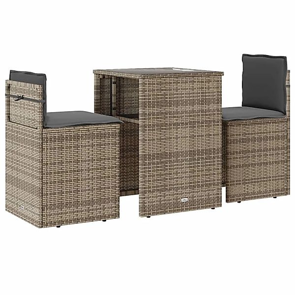 vidaXL 3-tlg Bistro-Set mit Kissen Grau Poly Rattan Modell 19 günstig online kaufen