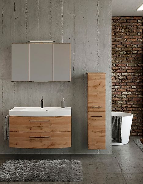 welltime Badmöbel-Set »Chicago«, (3 St., Spiegelschrank, Waschtisch, Midisc günstig online kaufen