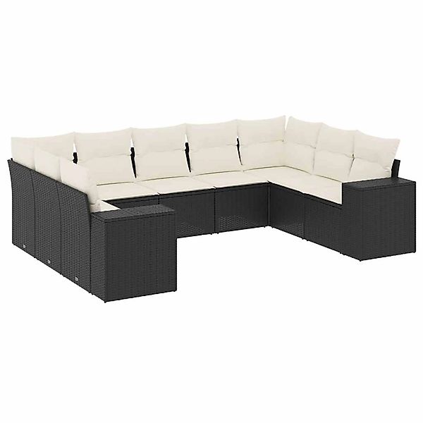 vidaXL 9-Tlg Garten-Sofagarnitur mit Kissen Schwarz Poly Rattan 3255333 günstig online kaufen