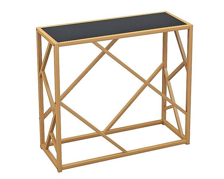 COSTWAY Konsolentisch, gold, mit schwarzer Glasplatte, Metall, schmal, 80cm günstig online kaufen