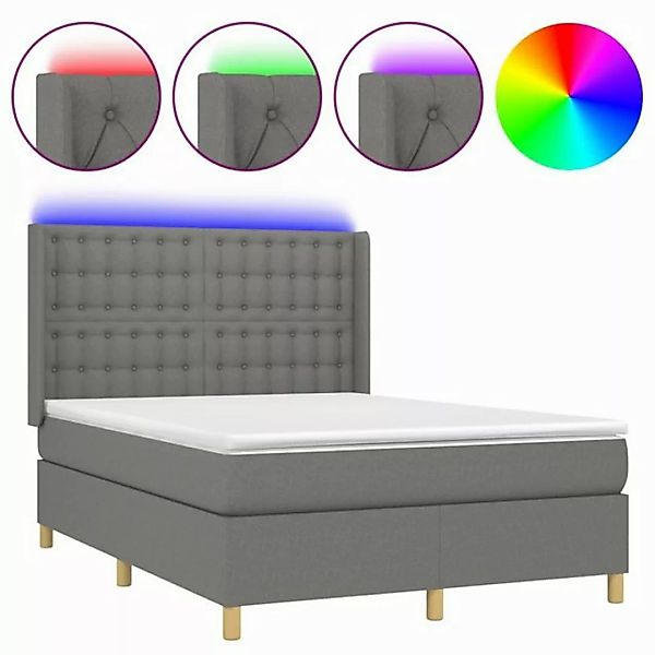 vidaXL Boxspringbett Boxspringbett mit Matratze LED Dunkelgrau 140x190 cm S günstig online kaufen