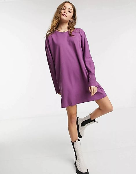 Miss Selfridge – Langärmliges T-Shirt-Kleid in Lila-Violett günstig online kaufen