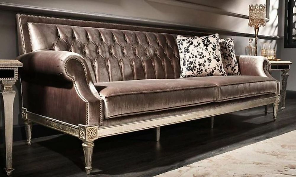 Casa Padrino Sofa Luxus Barock Wohnzimmer Samt Sofa Rosa / Antik Silber 250 günstig online kaufen