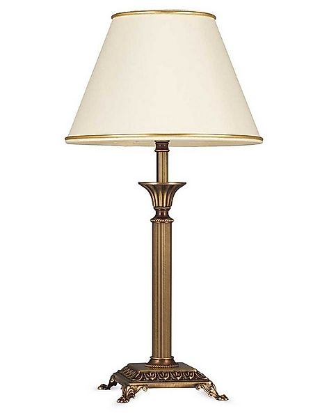 Helios Leuchten Tischleuchte Tischlampe Messing antik Stoffschirm gelb, Sch günstig online kaufen