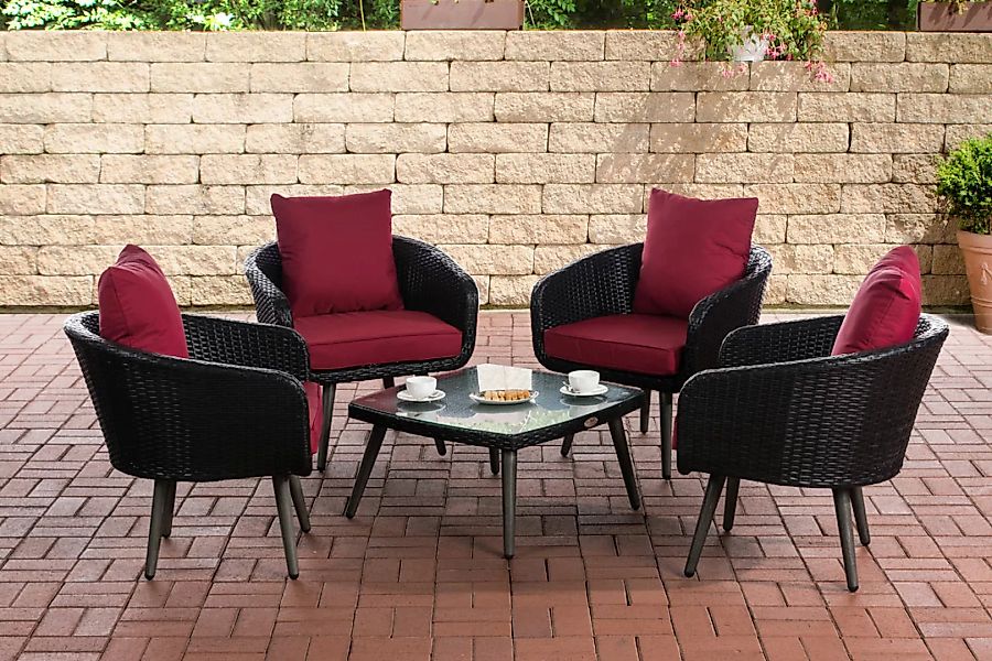 Lounge-Set Ameland Flachrattan rubinrot 40 cm (Dunkelgrau) schwarz günstig online kaufen