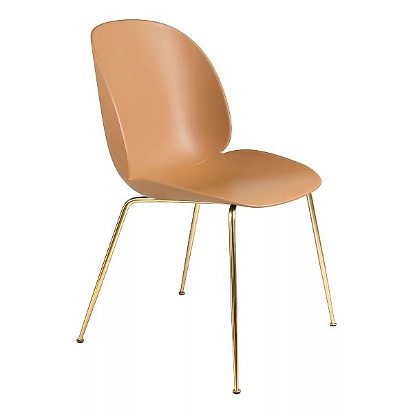 Gubi - Beetle Dining Chair Gestell Messing - bernstein braun/Sitzschale Pol günstig online kaufen
